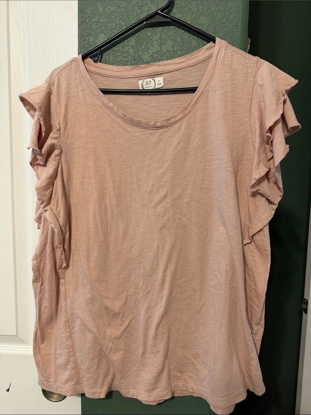 24/7 Zipper Blush Pink Ruffle Sleeve Women's Top size 2x